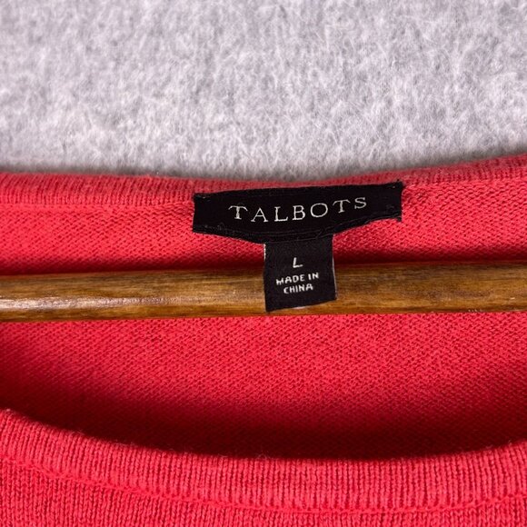Talbots Sweater Women's Large Red Cashmere Blend Pullover Tie Cuff Preppy Casual - Picture 8 of 10